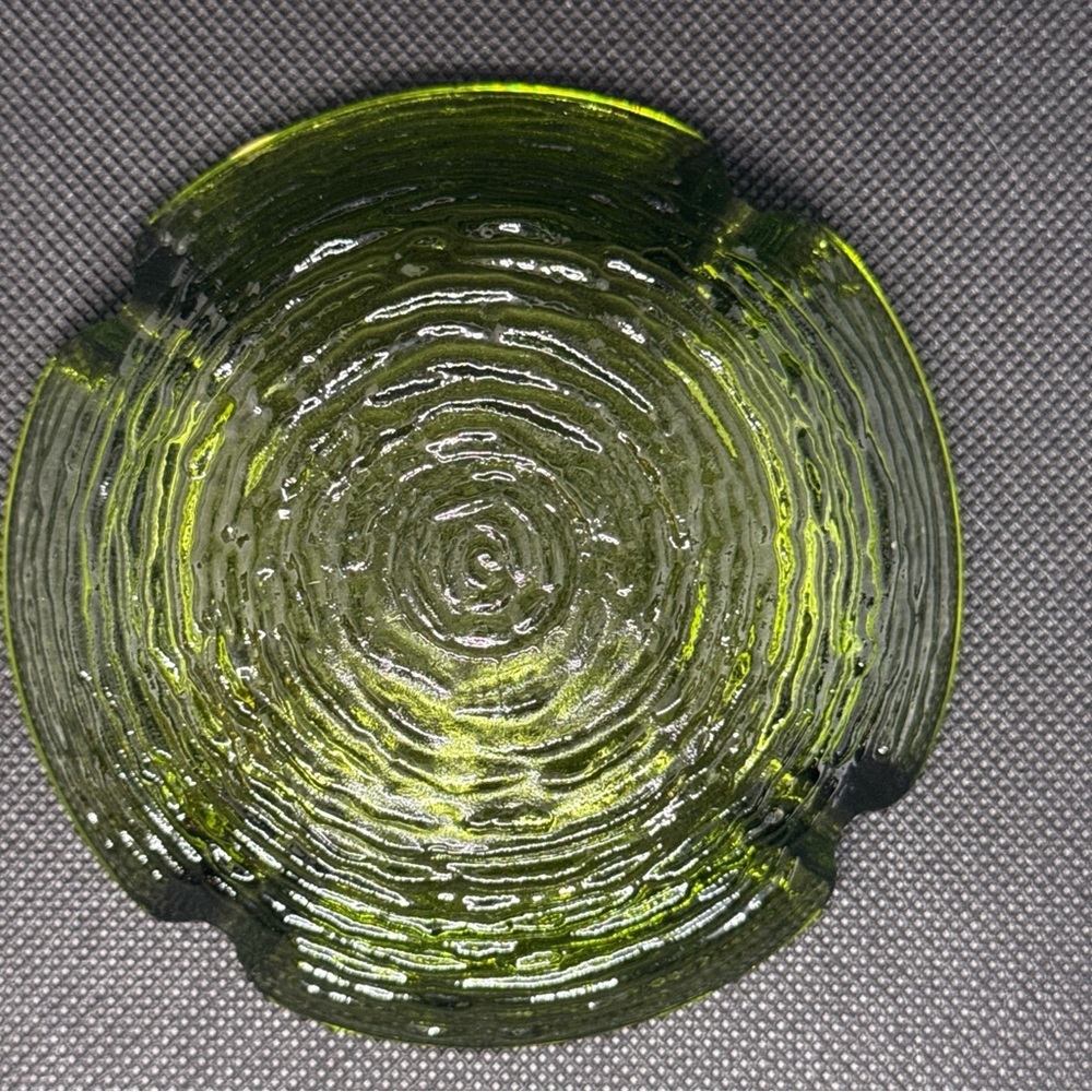 Vtg MCM Anchor Hocking Ashtray Soreno Avocado Green Ripple Glass Bird Nest 4.25” - Picture 5 of 7
